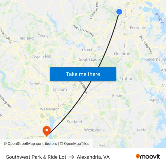 Southwest Park & Ride Lot to Alexandria, VA map