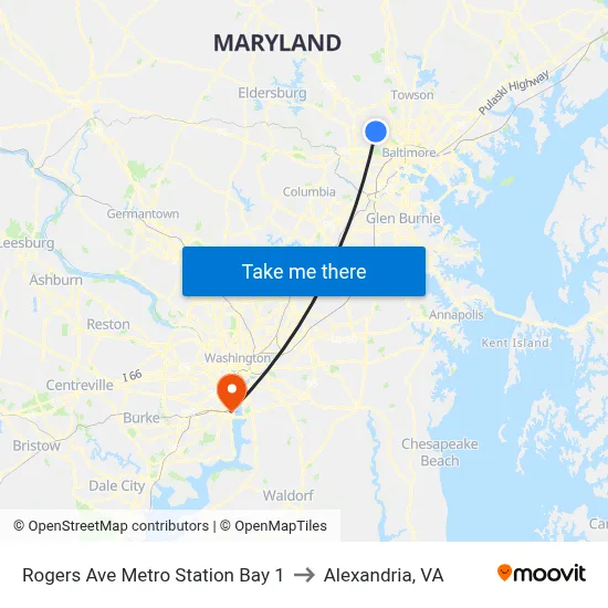 Rogers Ave Metro Station Bay 1 to Alexandria, VA map
