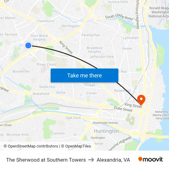 The Sherwood at Southern Towers to Alexandria, VA map