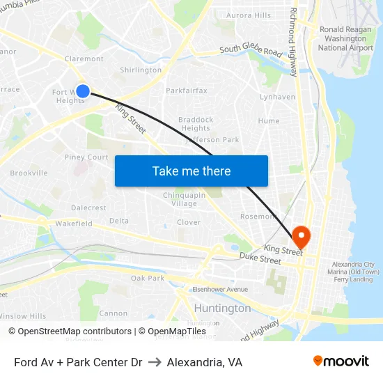 Ford Av + Park Center Dr to Alexandria, VA map