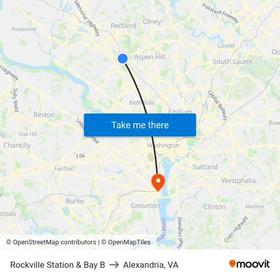 Rockville Station & Bay B to Alexandria, VA map
