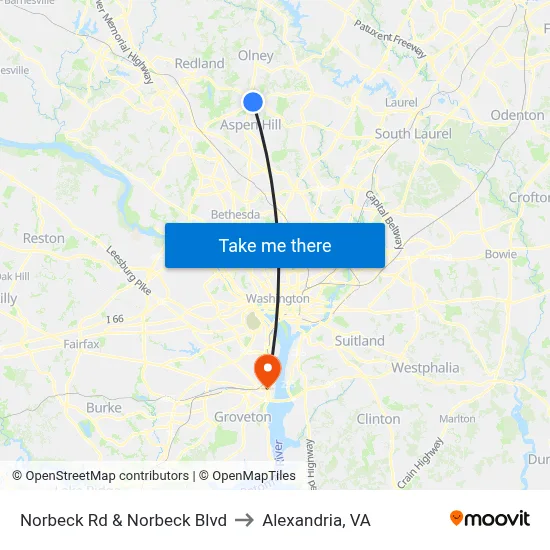 Norbeck Rd & Norbeck Blvd to Alexandria, VA map