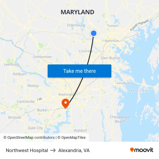Northwest Hospital to Alexandria, VA map
