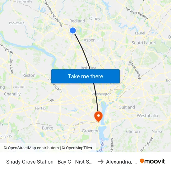 Shady Grove Station - Bay C - Nist Shuttle to Alexandria, VA map