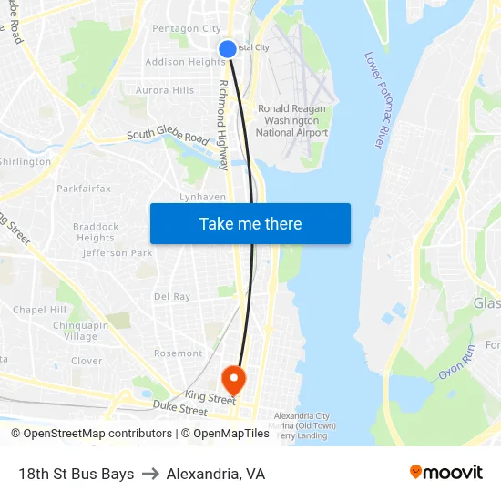 18th St Bus Bays to Alexandria, VA map