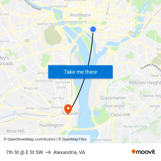 7th St @ E St SW to Alexandria, VA map
