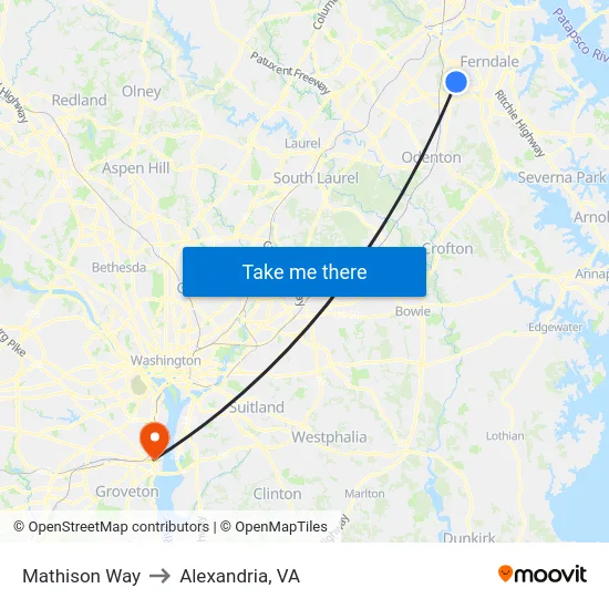 Mathison Way to Alexandria, VA map