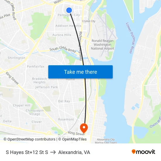 S Hayes St+12 St S to Alexandria, VA map