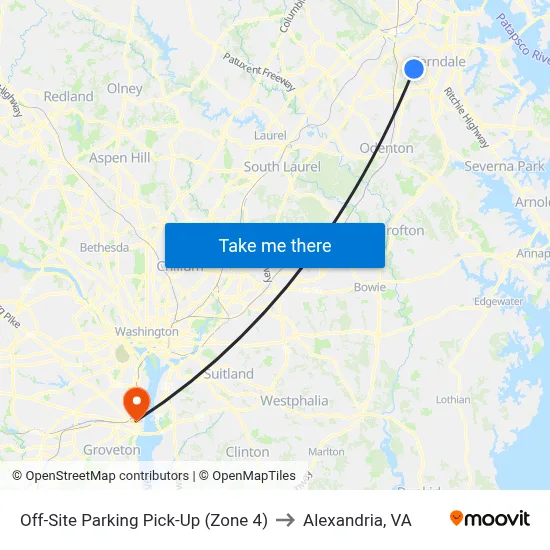 Off-Site Parking Pick-Up (Zone 4) to Alexandria, VA map