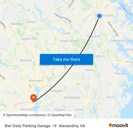 Bwi Daily Parking Garage to Alexandria, VA map