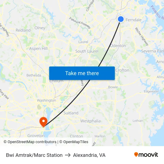Bwi Amtrak/Marc Station to Alexandria, VA map