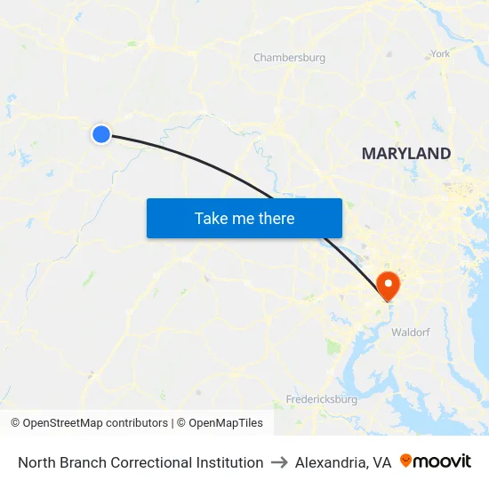 North Branch Correctional Institution to Alexandria, VA map