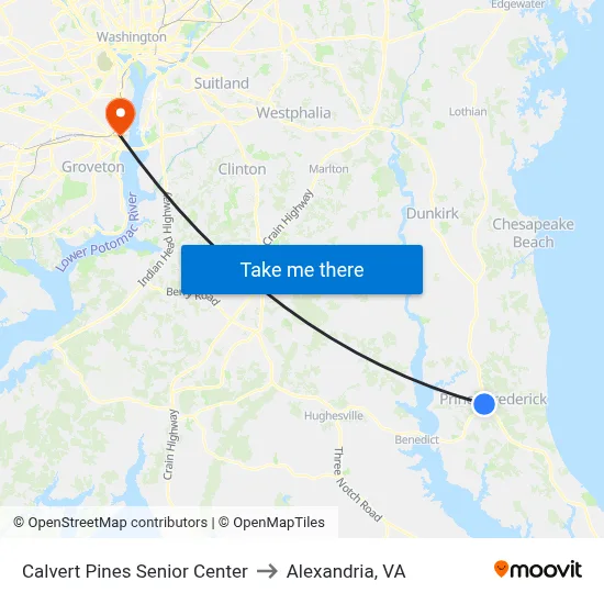 Calvert Pines Senior Center to Alexandria, VA map