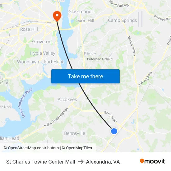 St Charles Towne Center Mall to Alexandria, VA map