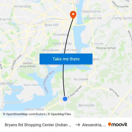 Bryans Rd Shopping Center (Indian Head) to Alexandria, VA map