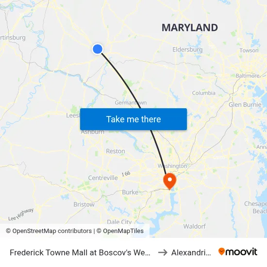 Frederick Towne Mall at Boscov's West Entrance to Alexandria, VA map