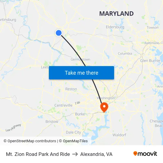 Mt. Zion Road Park And Ride to Alexandria, VA map