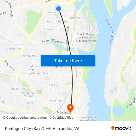 Pentagon City+Bay C to Alexandria, VA map