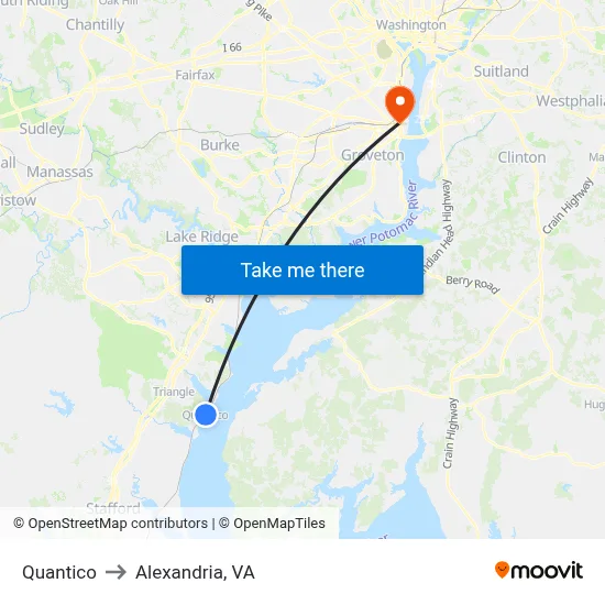 Quantico to Alexandria, VA map
