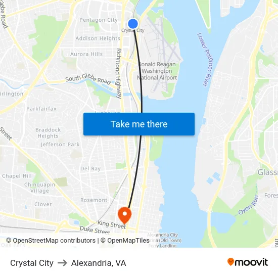 Crystal City to Alexandria, VA map