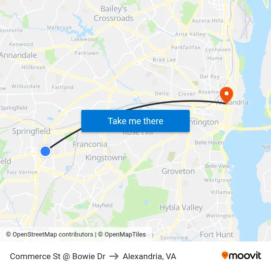 Commerce St @ Bowie Dr to Alexandria, VA map