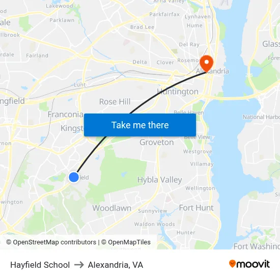 Hayfield School to Alexandria, VA map