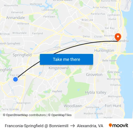 Franconia-Springfield @ Bonniemill to Alexandria, VA map