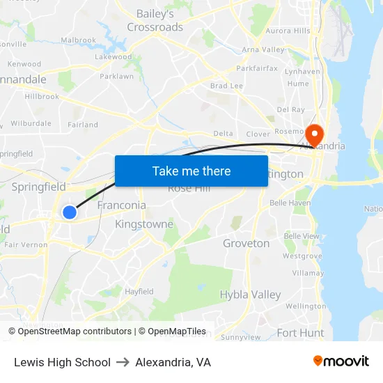 Lewis High School to Alexandria, VA map