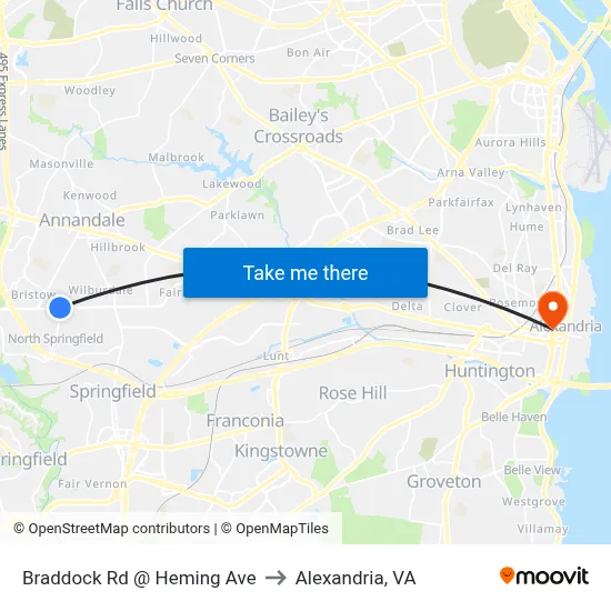 Braddock Rd @ Heming Ave to Alexandria, VA map