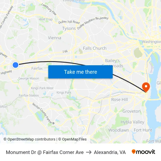 Monument Dr @ Fairfax Corner Ave to Alexandria, VA map