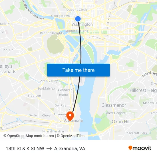 18th St & K St NW to Alexandria, VA map