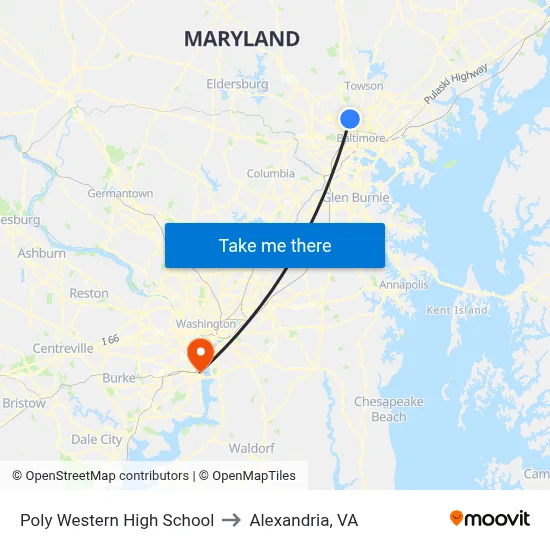 Poly Western High School to Alexandria, VA map