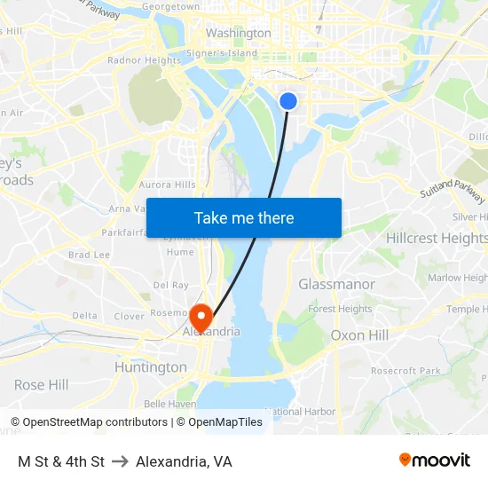 M St & 4th St to Alexandria, VA map
