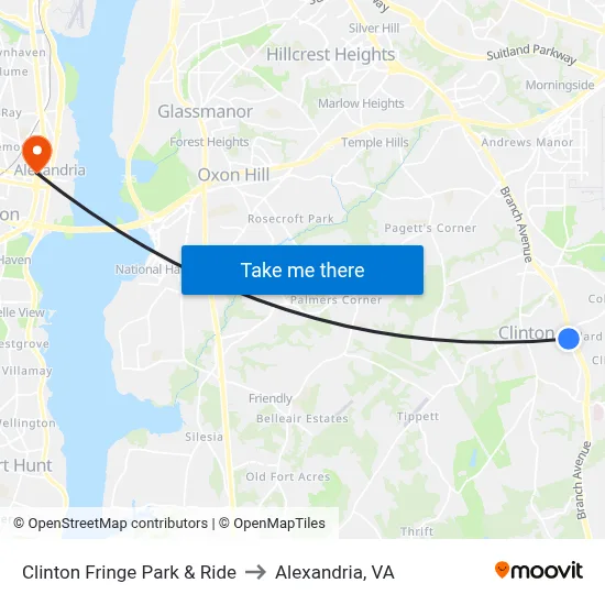 Clinton Fringe Park & Ride to Alexandria, VA map