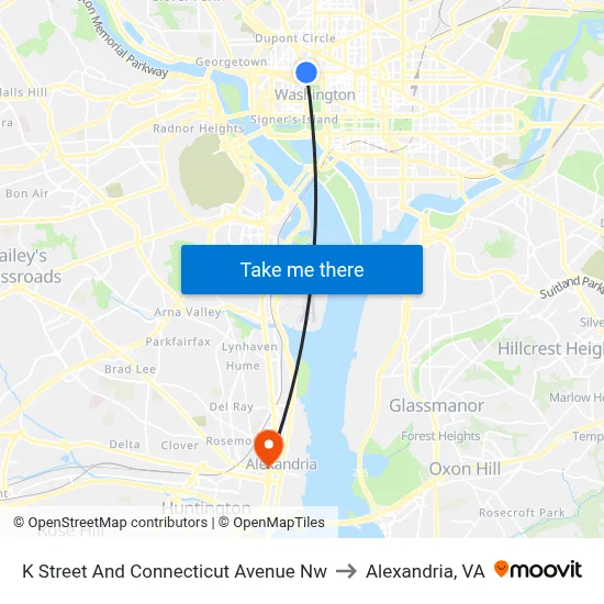 K Street And Connecticut Avenue Nw to Alexandria, VA map