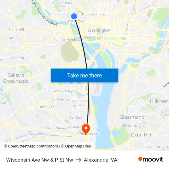 Wisconsin Ave Nw & P St Nw to Alexandria, VA map