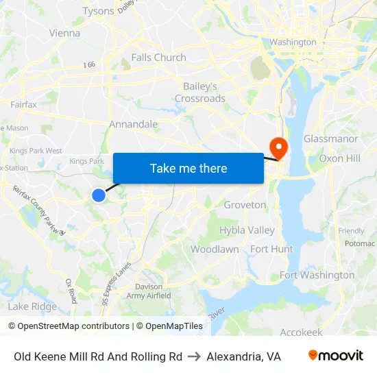 Old Keene Mill Rd And Rolling Rd to Alexandria, VA map