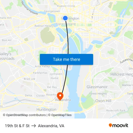 19th St & F St to Alexandria, VA map