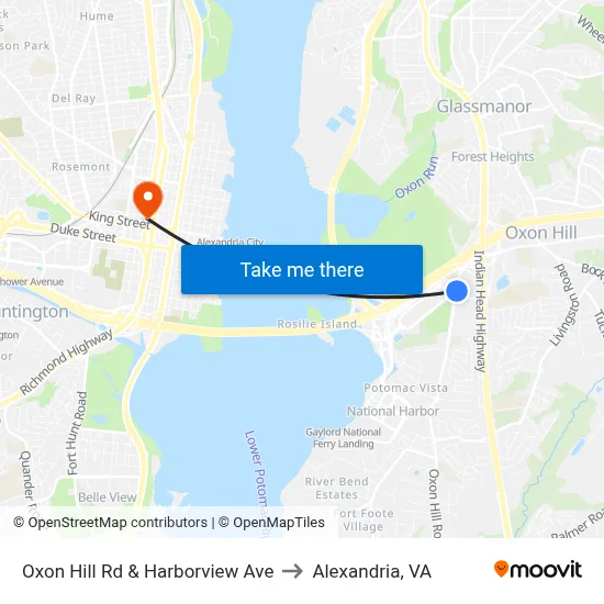 Oxon Hill Rd & Harborview Ave to Alexandria, VA map