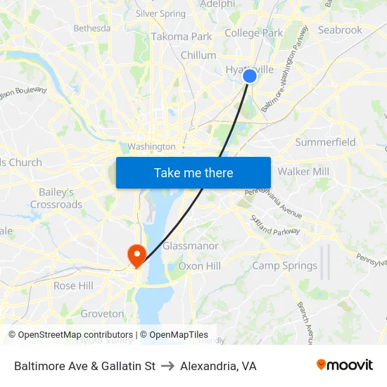Baltimore Ave & Gallatin St to Alexandria, VA map