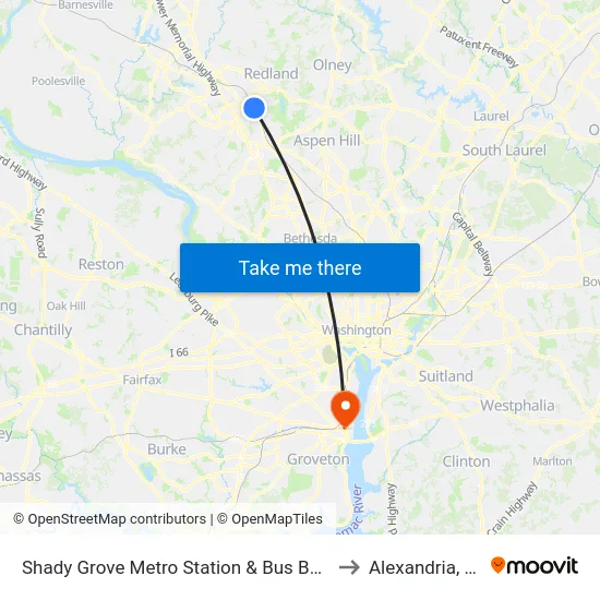 Shady Grove Metro Station & Bus Bay C to Alexandria, VA map