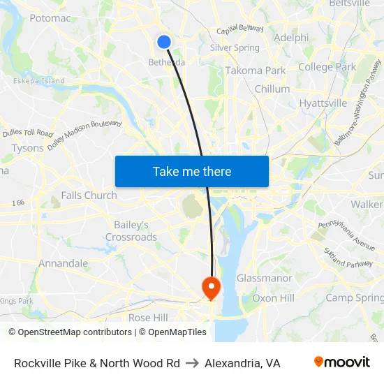 Rockville Pike & North Wood Rd to Alexandria, VA map