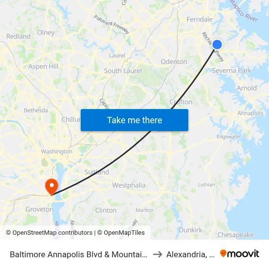Baltimore Annapolis Blvd & Mountain Rd to Alexandria, VA map