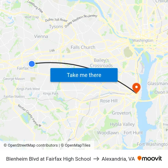 Blenheim Blvd at Fairfax High School to Alexandria, VA map