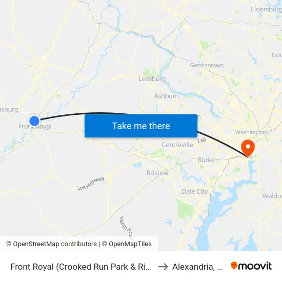 Front Royal (Crooked Run Park & Ride) to Alexandria, VA map
