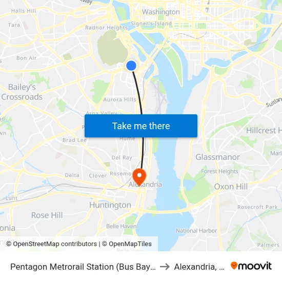 Pentagon Metrorail Station (Bus Bay L7) to Alexandria, VA map