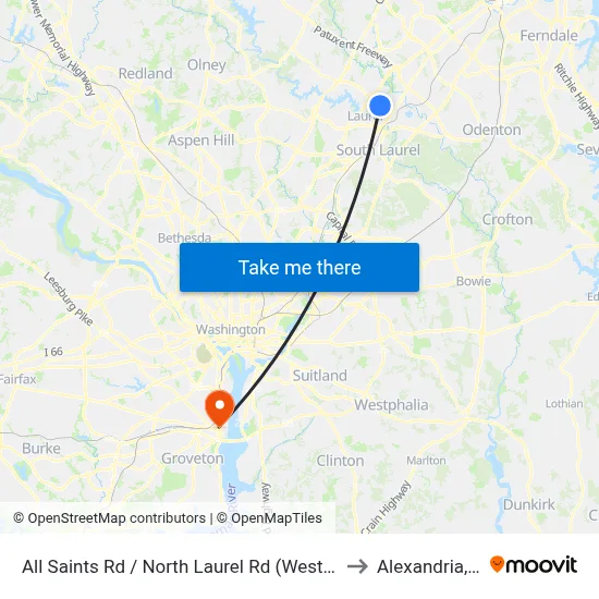 All Saints Rd / North Laurel Rd (Westbound) to Alexandria, VA map