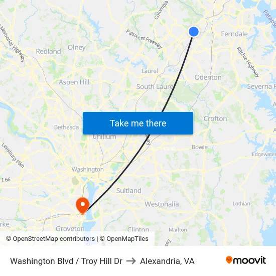 Washington Blvd / Troy Hill Dr to Alexandria, VA map