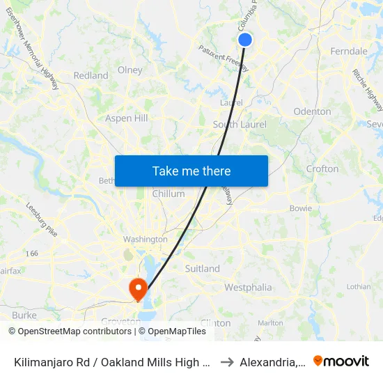 Kilimanjaro Rd / Oakland Mills High School to Alexandria, VA map