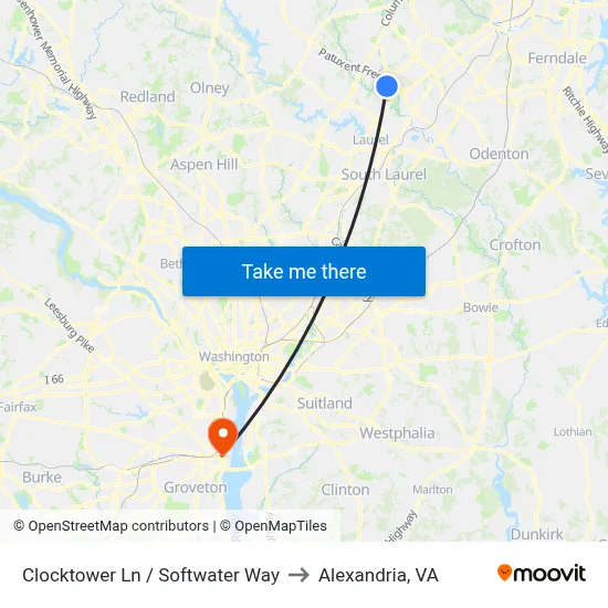 Clocktower Ln / Softwater Way to Alexandria, VA map